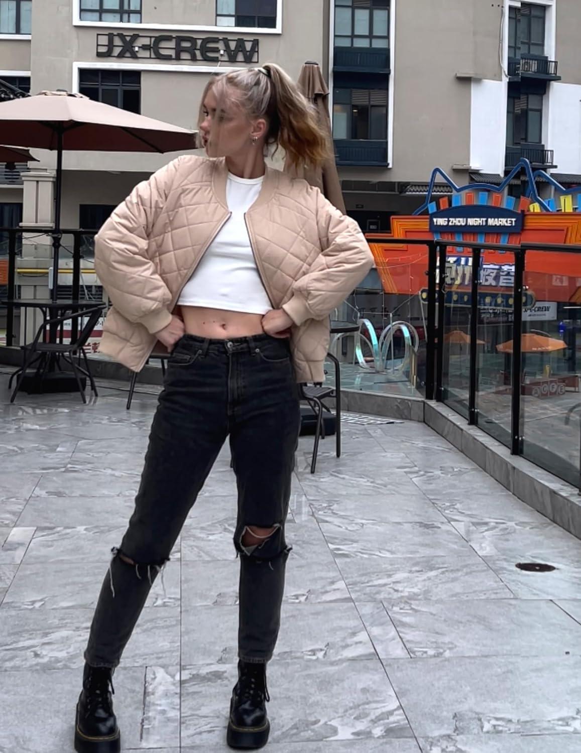 imageZeagoo Womens Bomber Jacket Casual Coat Zip Up Spring Fall Clothes with Pockets SXXLZkhaki