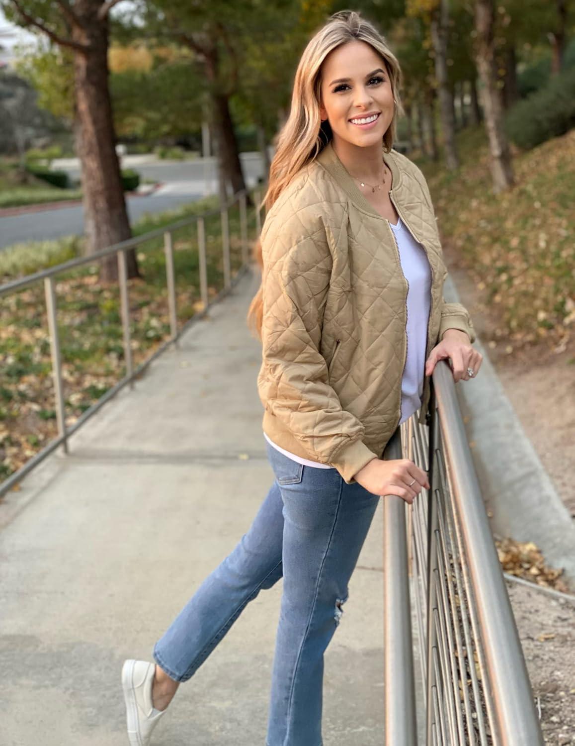 imageZeagoo Womens Bomber Jacket Casual Coat Zip Up Spring Fall Clothes with Pockets SXXLZkhaki