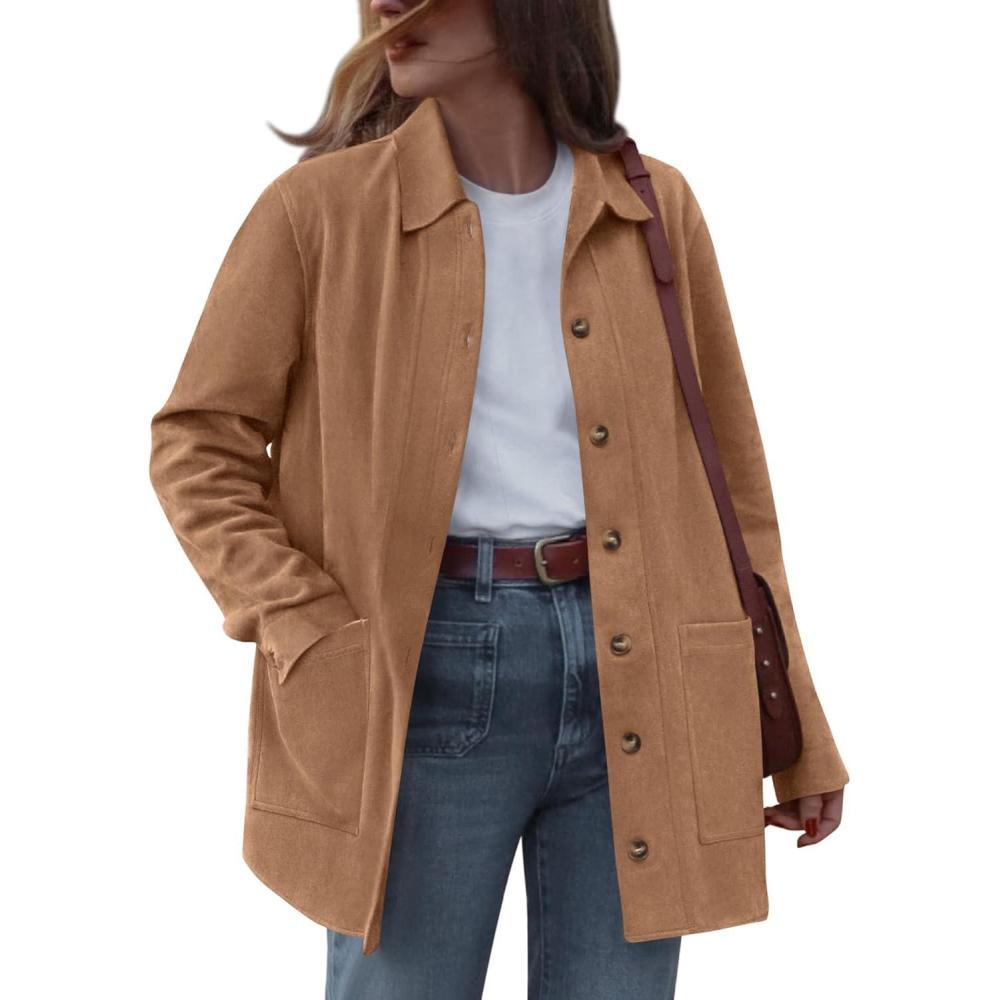 imageBTFBM Faux Suede Jacket Women Fall Fashion 2026 Leather Jackets Long Sleeve Button Down Winter Coats Shackets OuterwearKhaki