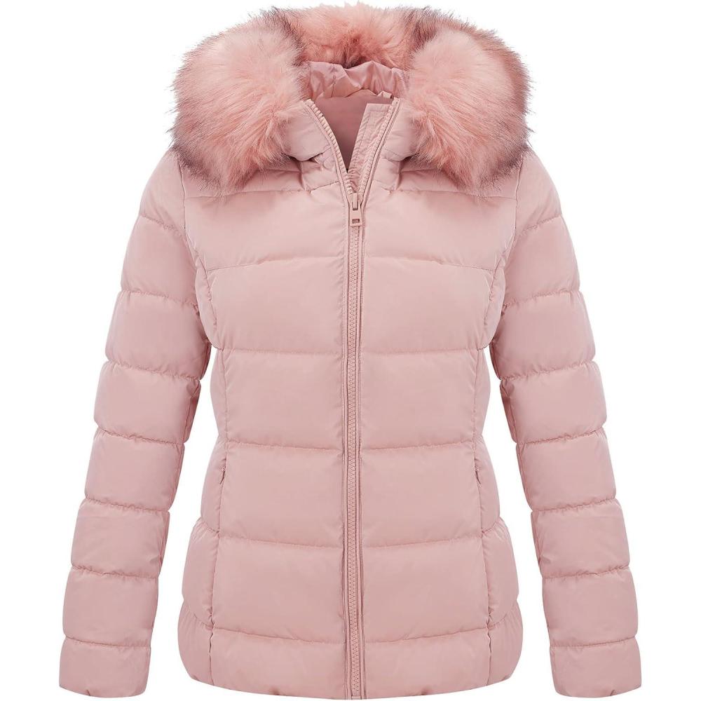 imageBellivera Womens Lightweight Puffer Jacket Winter Coats for Women Warm Quilted Bubble Padded Hood Coat with Faux Fur CollarPink