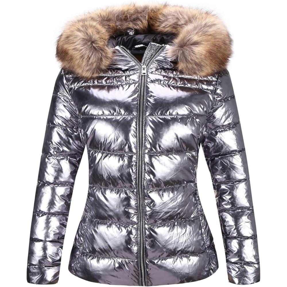 imageBellivera Womens Lightweight Puffer Jacket Winter Coats for Women Warm Quilted Bubble Padded Hood Coat with Faux Fur CollarSliver