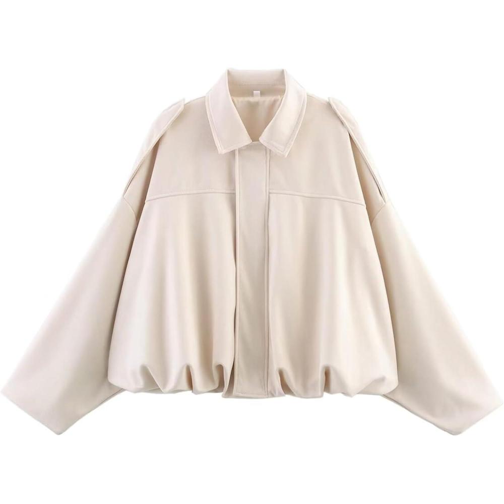 imageCsvinkiko Womens Faux Suede Bomber Jacket Oversized Pilot Coats Fall Lapel Zip Up Motorcycle Streetwear OuterwearBeige