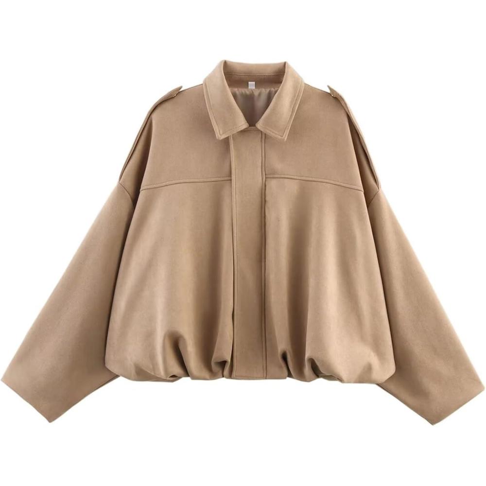 imageCsvinkiko Womens Faux Suede Bomber Jacket Oversized Pilot Coats Fall Lapel Zip Up Motorcycle Streetwear OuterwearKhaki