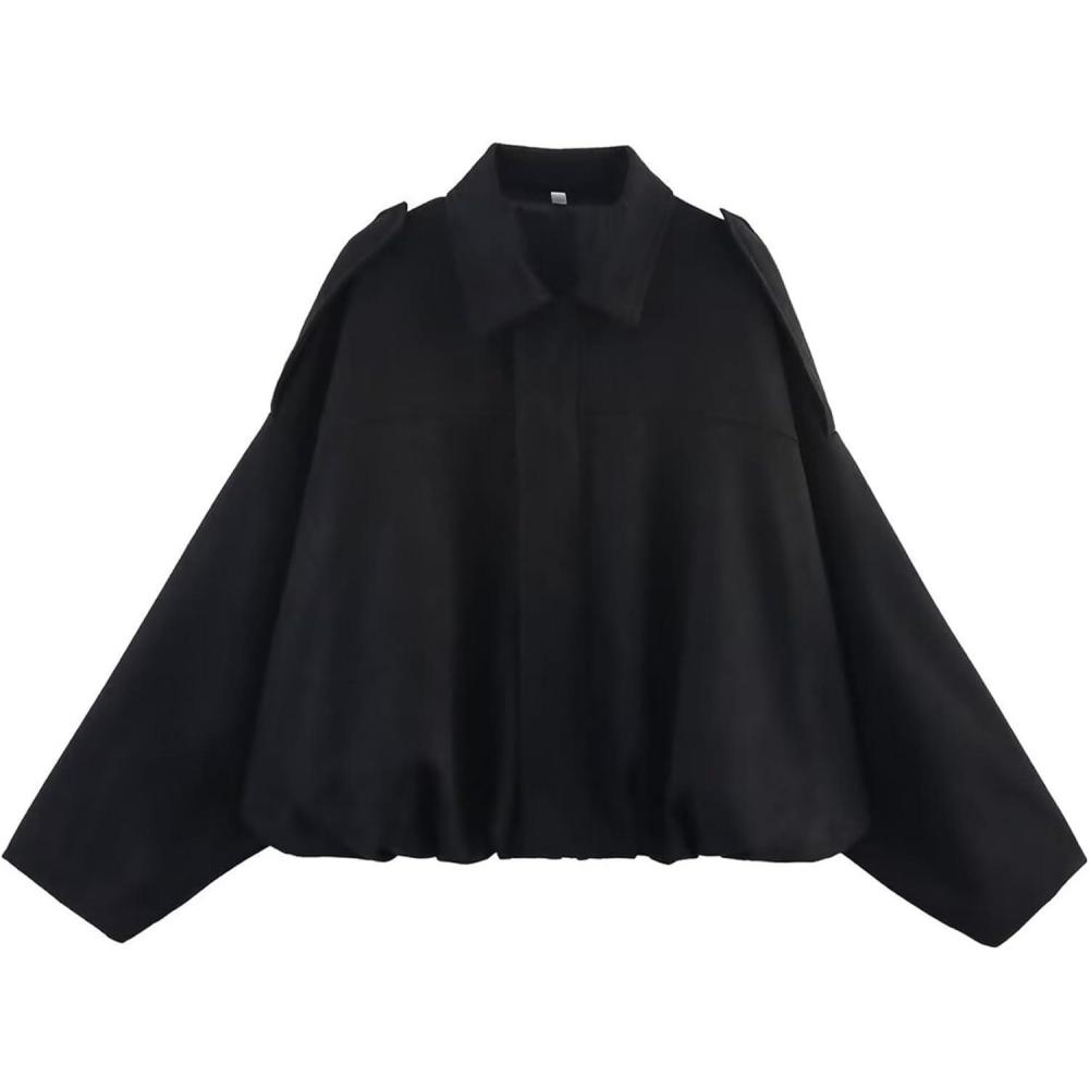 imageJoinQueen Faux Suede Jacket Women Oversized Long Sleeve Zip Up Epaulet Bomber Leather Jackets Oversized Casual CoatBlack