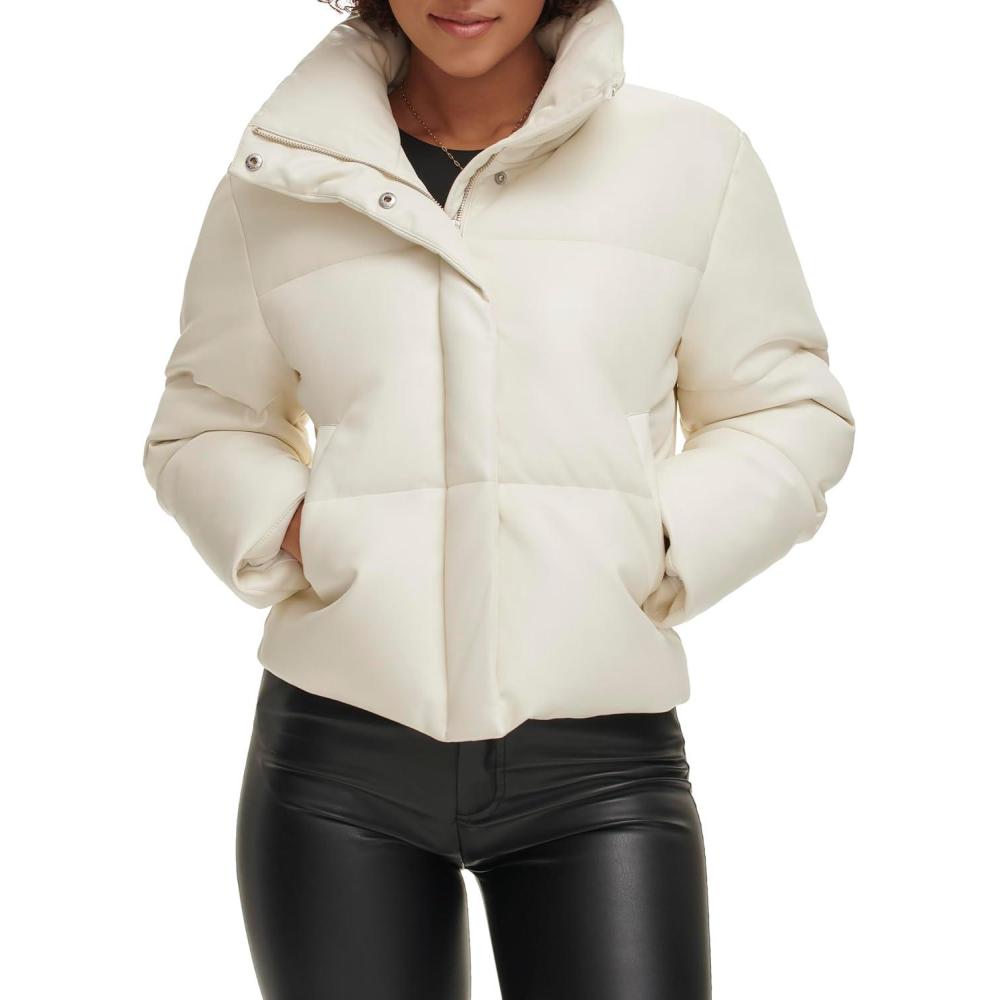 imageLevis Womens Vegan Leather Quilted Short Puffer JacketAlmond Milk