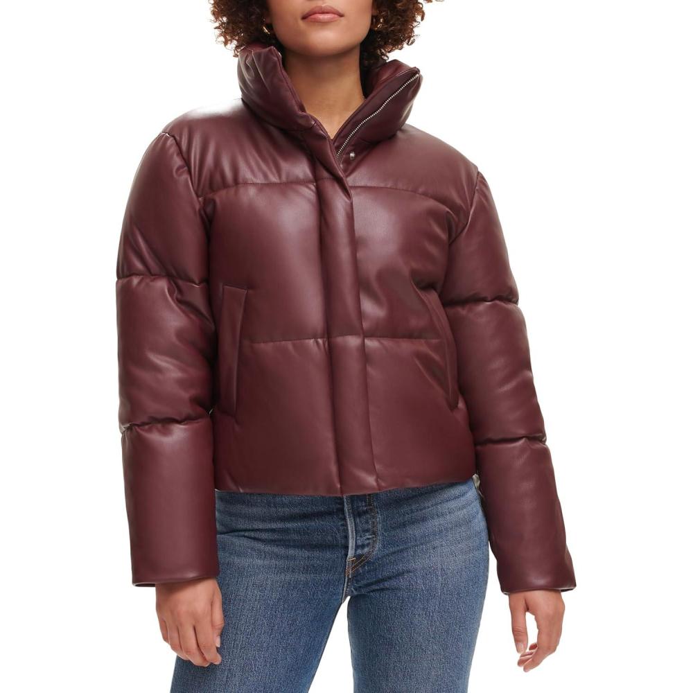 imageLevis Womens Vegan Leather Quilted Short Puffer JacketDark Chocolate
