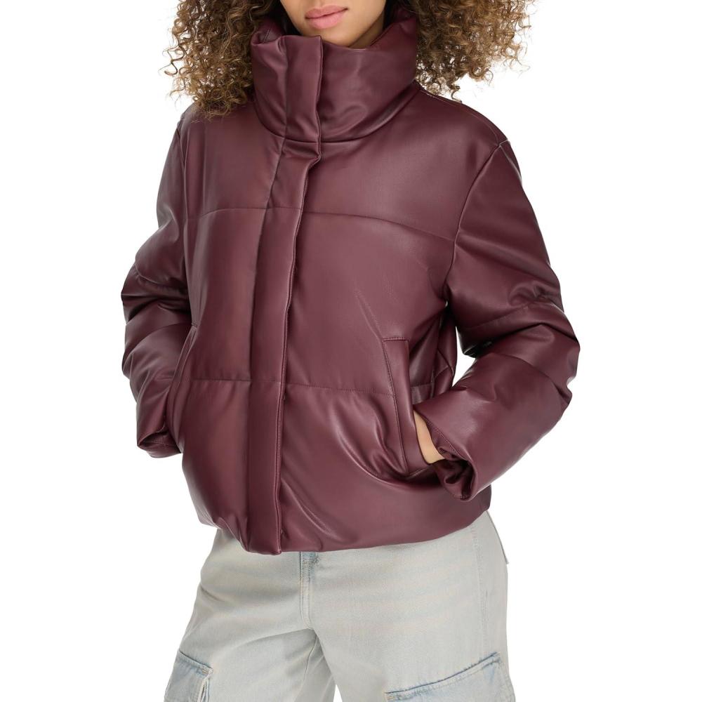 imageLevis Womens Vegan Leather Quilted Short Puffer JacketFig