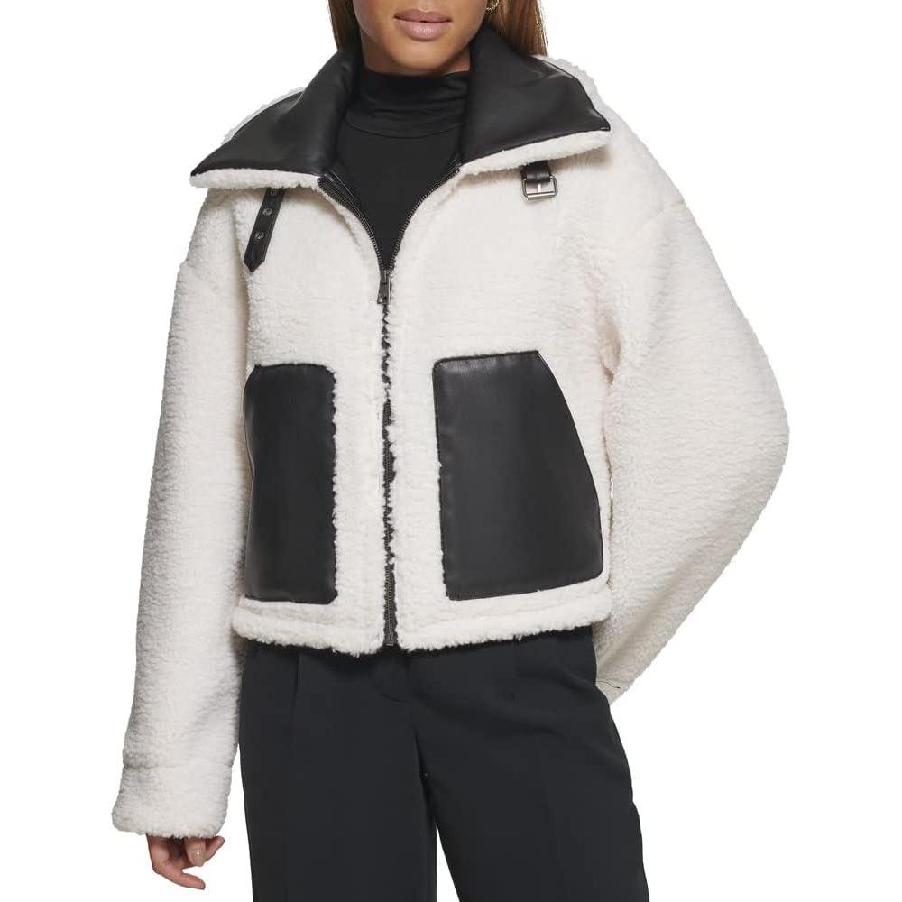 imageLevis womens Shorty Reversible Sherpa Faux Leather JacketBlackCream