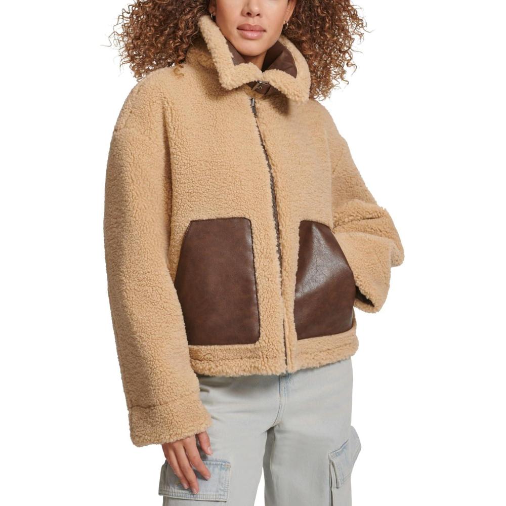 imageLevis womens Shorty Reversible Sherpa Faux Leather JacketSesame Brown