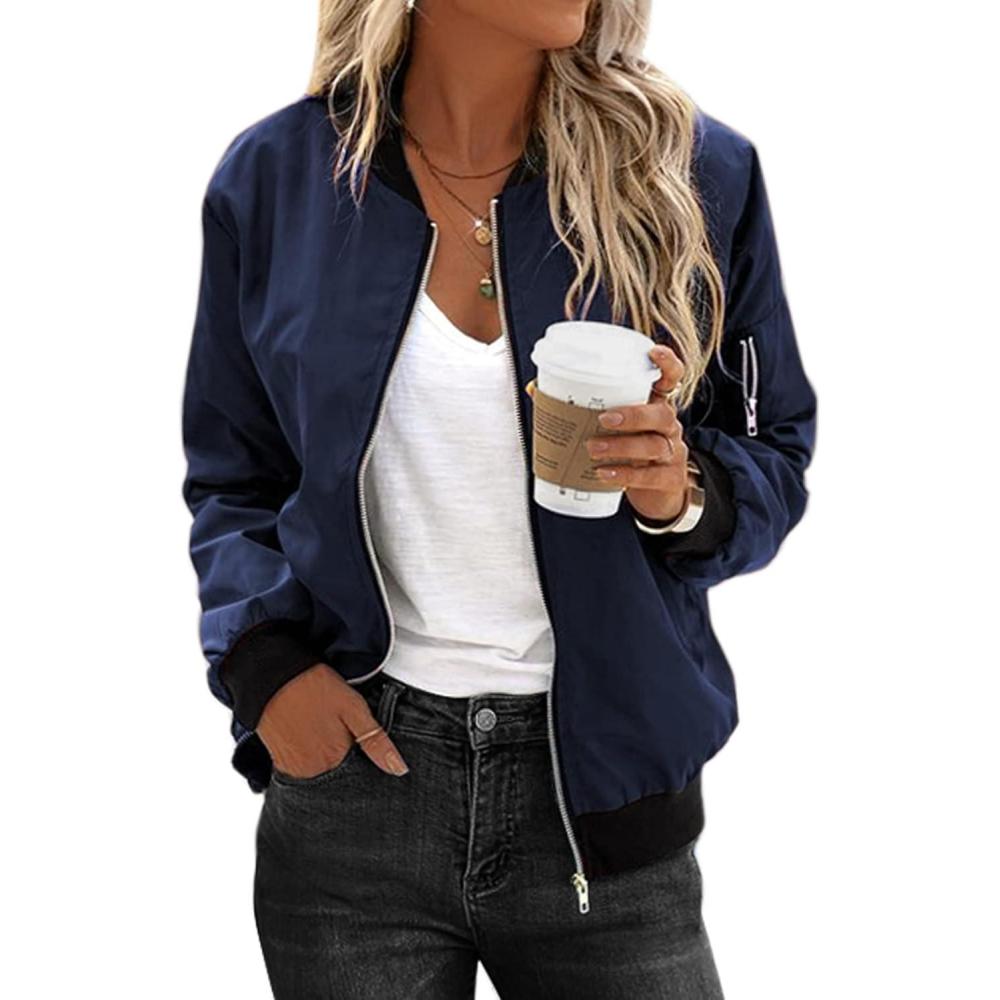 imageZeagoo Womens Bomber Jacket Casual Coat Zip Up Spring Fall Clothes with Pockets SXXLNavy Blue