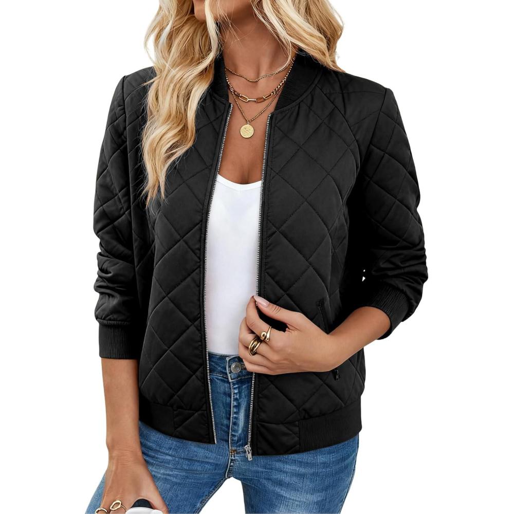 imageZeagoo Womens Bomber Jacket Casual Coat Zip Up Spring Fall Clothes with Pockets SXXLZblack