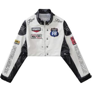 Aelfric Eden Cropped Leather Jacket Women PU Crop Moto Biker Racing Trendy Fashion Casual Coats(Black)