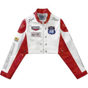 Aelfric Eden Cropped Leather Jacket Women PU Crop Moto Biker Racing Trendy Fashion Casual Coats(Red)