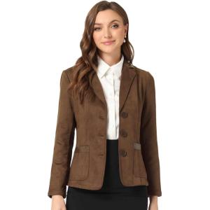 Allegra K Faux Suede Blazer for Women Lapel Collar Button Front Long Sleeve Jacket Casual Office Wear(Brown)