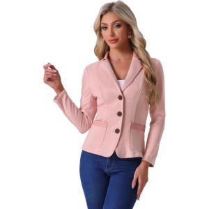 Allegra K Faux Suede Blazer for Women Lapel Collar Button Front Long Sleeve Jacket Casual Office Wear(Pink)