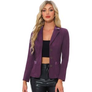 Allegra K Faux Suede Blazer for Women Lapel Collar Button Front Long Sleeve Jacket Casual Office Wear(Purple)