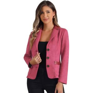Allegra K Faux Suede Blazer for Women Lapel Collar Button Front Long Sleeve Jacket Casual Office Wear(Red)