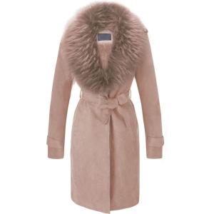 Bellivera Women Faux Leather Trench Coat Fleece-Lined Mid-length Jacket with Detachable Fur Collar(Light Brown)