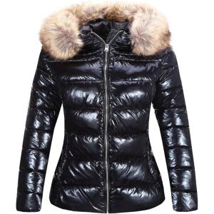 Bellivera Womens Lightweight Puffer Jacket, Winter Coats for Women Warm Quilted Bubble Padded Hood Coat with Faux Fur Collar(Black)