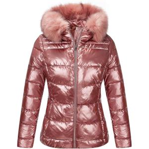 Bellivera Womens Lightweight Puffer Jacket, Winter Coats for Women Warm Quilted Bubble Padded Hood Coat with Faux Fur Collar(Dark Pink)