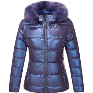 Bellivera Womens Lightweight Puffer Jacket, Winter Coats for Women Warm Quilted Bubble Padded Hood Coat with Faux Fur Collar(Purple)