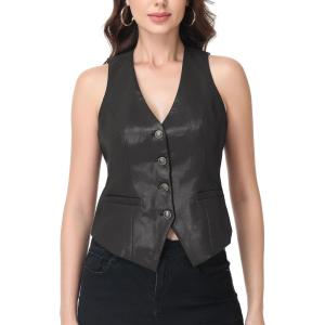 CFRTMTBB Women’s PU Leather Vest Top Button Down V Neck Sleeveless Business Casual Jacket Vest Waistcoat(Black)