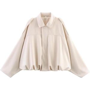 Csvinkiko Women’s Faux Suede Bomber Jacket Oversized Pilot Coats Fall Lapel Zip Up Motorcycle Streetwear Outerwear(Beige)