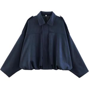 Csvinkiko Women’s Faux Suede Bomber Jacket Oversized Pilot Coats Fall Lapel Zip Up Motorcycle Streetwear Outerwear(Navy)