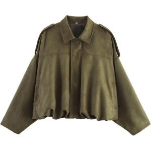Csvinkiko Women’s Faux Suede Bomber Jacket Oversized Pilot Coats Fall Lapel Zip Up Motorcycle Streetwear Outerwear(Pocket Army Green)