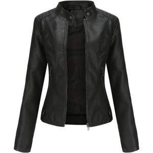 DEAR MODEL Faux Leather Jacket Women Bomber Jacket Women’s Belted Motorcycle Jacket(Black)