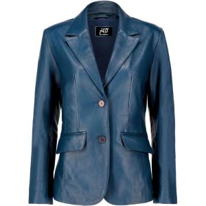 Jild Classic 2-Button Lambskin Leather Blazer Women – Casual Coat Long Sleeves Suit Style Leather Jacket Women(Blue)