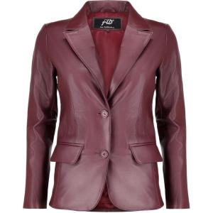 Jild Classic 2-Button Lambskin Leather Blazer Women – Casual Coat Long Sleeves Suit Style Leather Jacket Women(Burgandy)