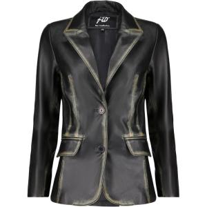 Jild Classic 2-Button Lambskin Leather Blazer Women – Casual Coat Long Sleeves Suit Style Leather Jacket Women(Distressed)