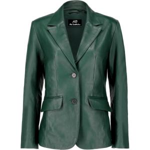 Jild Classic 2-Button Lambskin Leather Blazer Women – Casual Coat Long Sleeves Suit Style Leather Jacket Women(Green)