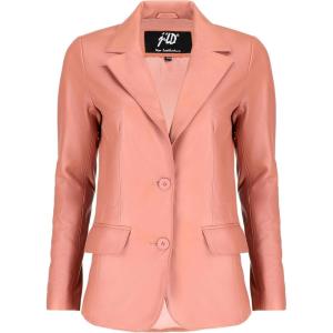 Jild Classic 2-Button Lambskin Leather Blazer Women – Casual Coat Long Sleeves Suit Style Leather Jacket Women(Pink)