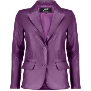 Jild Classic 2-Button Lambskin Leather Blazer Women – Casual Coat Long Sleeves Suit Style Leather Jacket Women(Purple)