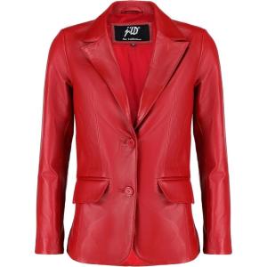 Jild Classic 2-Button Lambskin Leather Blazer Women – Casual Coat Long Sleeves Suit Style Leather Jacket Women(Red)