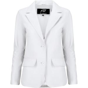 Jild Classic 2-Button Lambskin Leather Blazer Women – Casual Coat Long Sleeves Suit Style Leather Jacket Women(White)