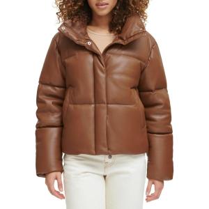 Levi’s Womens Vegan Leather Quilted Short Puffer Jacket(Caramel)
