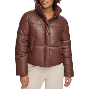 Levi’s Womens Vegan Leather Quilted Short Puffer Jacket(Chocolate Brown)
