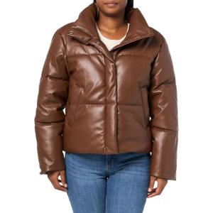 Levi’s Womens Vegan Leather Quilted Short Puffer Jacket(Dark Brown)