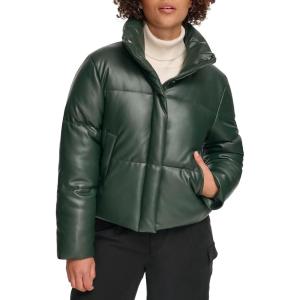 Levi’s Womens Vegan Leather Quilted Short Puffer Jacket(Darkest Spruce)