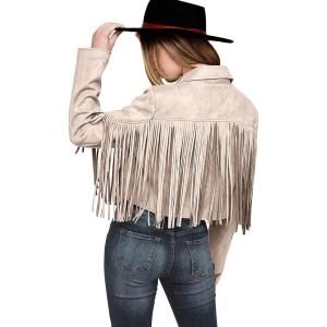 PRETTYGARDEN Women’s Fringe Faux Suede Leather Jackets Fall Fashion 2026 Tassel Motorcycle Cropped Coats(Beige Apricot)