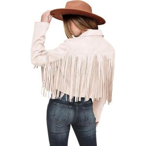 PRETTYGARDEN Women’s Fringe Faux Suede Leather Jackets Fall Fashion 2026 Tassel Motorcycle Cropped Coats(Beige White)