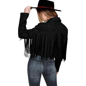 PRETTYGARDEN Women’s Fringe Faux Suede Leather Jackets Fall Fashion 2026 Tassel Motorcycle Cropped Coats(Black)