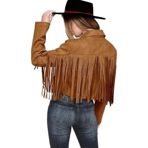 PRETTYGARDEN Women’s Fringe Faux Suede Leather Jackets Fall Fashion 2026 Tassel Motorcycle Cropped Coats(Brown Yellow)