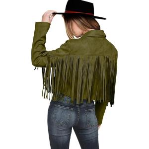 PRETTYGARDEN Women’s Fringe Faux Suede Leather Jackets Fall Fashion 2026 Tassel Motorcycle Cropped Coats(Dark Army Green)