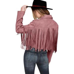 PRETTYGARDEN Women’s Fringe Faux Suede Leather Jackets Fall Fashion 2026 Tassel Motorcycle Cropped Coats(Dark Pink)