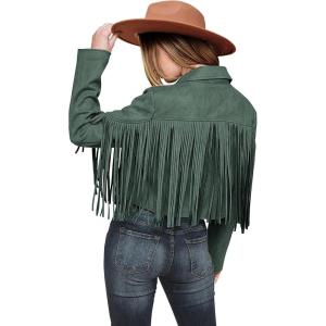 PRETTYGARDEN Women’s Fringe Faux Suede Leather Jackets Fall Fashion 2026 Tassel Motorcycle Cropped Coats(Green)