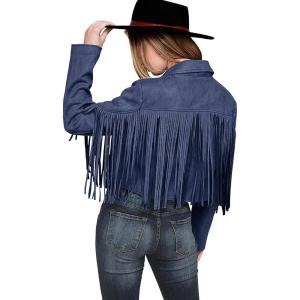 PRETTYGARDEN Women’s Fringe Faux Suede Leather Jackets Fall Fashion 2026 Tassel Motorcycle Cropped Coats(Haze Blue)